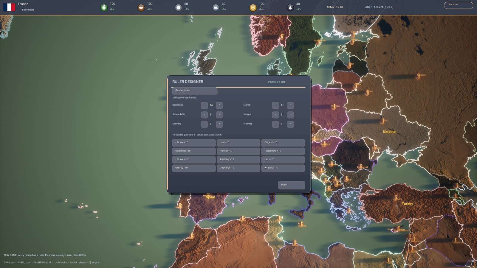 Epochfall ruler designer - point-buy skills and virtue and vice personality traits